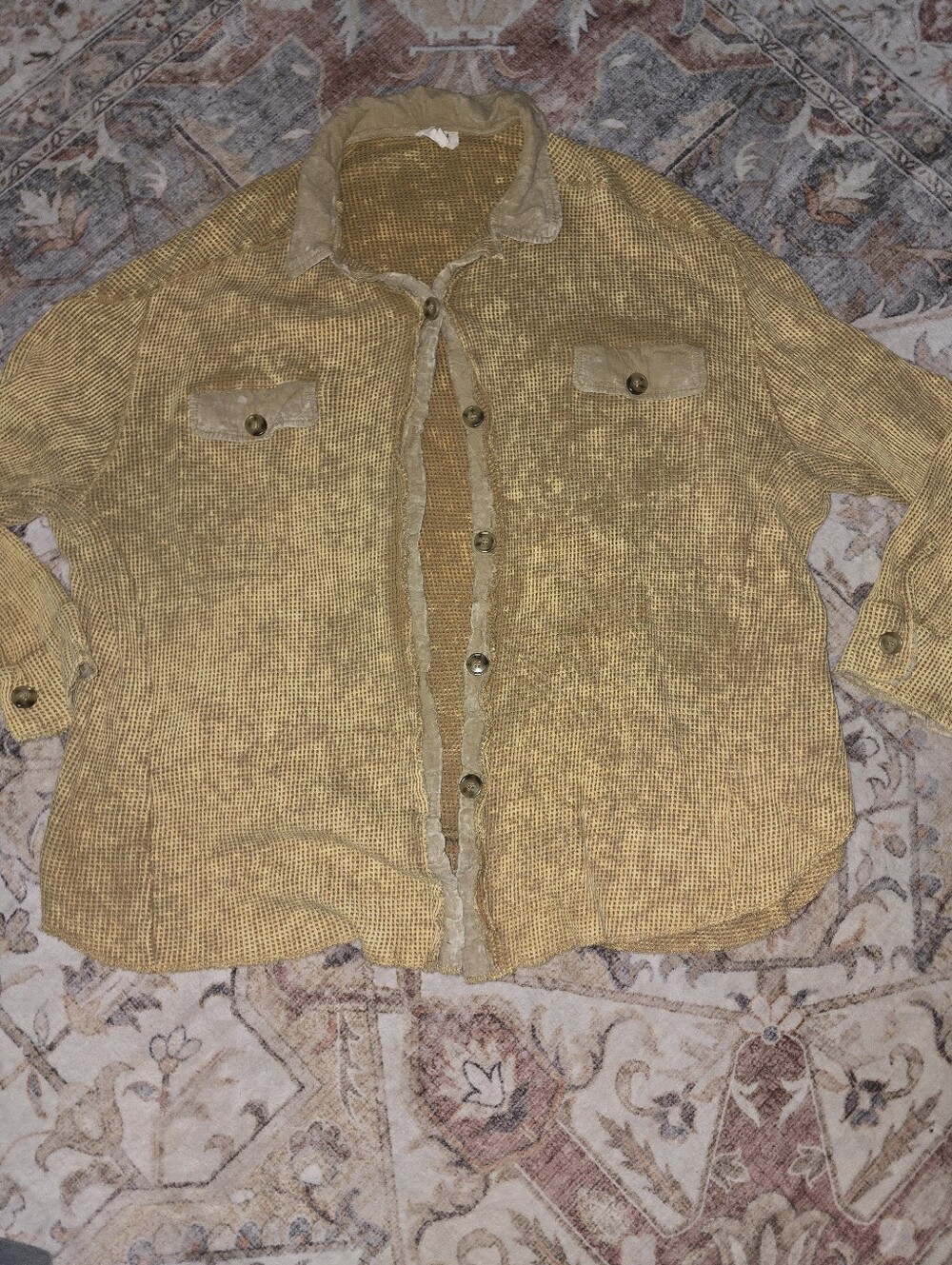 BiBi Mustard Yellow Button-Front Knit Shirt